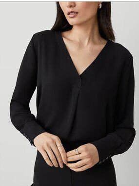 Ann Taylor Black Mixed Media Pleat Front Top